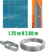 Recinzione Completa 25mt Lineari Rete Metallica Zincata (Rete H200 cm) (Maglia:mm75x50) Con Paletti Nel Cemento