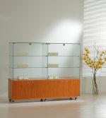 Vetrina Top Cristallo con Mobile 157x40xh130 cm OF1614M Made in Italy Colore Wengè
