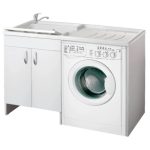 Mobile Lavatoio Coprilavatrice Due Ante 124x60x89 cm Colore Olmo Con Vaschetta A Sinistra