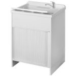 Mobile Lavanderia Con Vaschetta Chiusura a Serrandina Colore Bianco 50x60x85cm Adatto Per Esterni