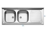 Lavello da Cucina In Acciaio Inox Con Doppia Vasca e Gocciolatoio 120 x 50 cm gocciolatoio a destra