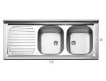Lavello da Cucina In Acciaio Inox Con Doppia Vasca e Gocciolatoio 120 x 50 cm gocciolatoio a destra - immagine 2