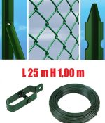 Recinzione Completa 25mt Lineari Rete Metallica Plastificata (Rete H100 cm) (Maglia:mm50x50) Con Paletti Posti Nel Cemento