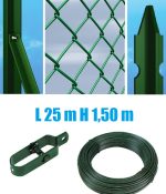 Recinzione Completa 25mt Lineari Rete Metallica Plastificata (Rete H150 cm) (Maglia:mm50x50) Con Paletti Posti Nel Cemento