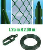 Recinzione Completa 25mt Lineari Rete Metallica Plastificata (Rete H200 cm) (Maglia:mm50x50) Con Paletti Posti Nel Cemento