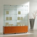 Vetrina con Mobile Cristalli Temperati 157x40xh180 cm Made in Italy Colore Ciliegio