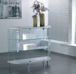 Banco Vetrina Semiovale in Cristallo Temperato H 93 cm Colore Bianco Lucido