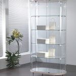 Vetrina Ovale Grande in Cristallo Temperato 4 Ripiani (96x56x190H) Colore Bianco Lucido