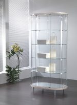 Vetrina Ovale Grande in Cristallo Temperato 4 Ripiani (96x56x190H) Colore Silver