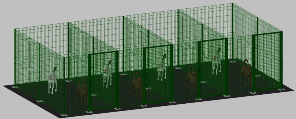 zoom_3513-0-5d07aae7.jpg Recinto-Box Modulare Per Cani In Ferro Zincato E Verniciato Verde-Con Pali A Tassellare - cm 200x400x192h(Per 4 Box) - immagine 1