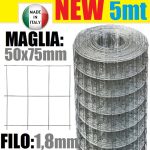 5mt- Rotolo Rete Metallica Zincata Elettrosaldata- Maglia: mm50x75 - H 125 cm