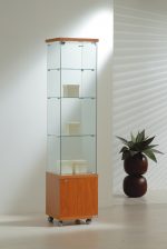 Vetrina Cristalli Temperati con Mobile e Faretti 40x40x181cm LL OF4/18LM Made in Italy Colore Wengè