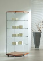 Vetrina Angolare Cristalli Temperati con Faretti 68x68x181cm LL OF718L Made in Italy Colore Wengè