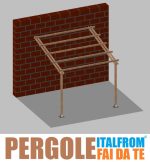 Pergola Da Giardino Addossata In Legno Di Pino Impregnato - Mt 3 X 3 X 2,5h - Con Supporti A Tassellare