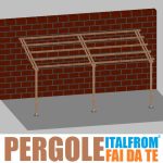 Pergola Da Giardino Addossata In Legno Di Pino Impregnato - Mt 3 X 6 X 2,5h - Con Supporti A Tassellare