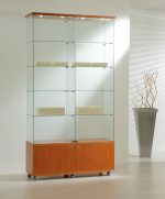 Vetrina Cristalli Temperati con Mobile e Faretti 117x40x220cm LL OF1222M Made in Italy Colore Ciliegio