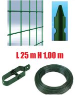 Recinzione Completa25mt Lineari Rete Metallica Plastificata (Rete H100 cm) (Maglia:mm75x50) Con Paletti Nel Cemento