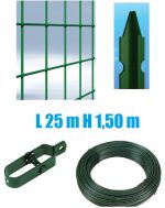 Recinzione Completa 25mt Lineari Rete Metallica Plastificata (Rete H150 cm) (Maglia:mm75x50) Con Paletti Nel Cemento