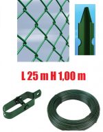 Recinzione Completa 25mt Lineari Rete Metallica Plastificata (Rete H100 cm) (Maglia:mm50x50) Con Paletti Nel Cemento