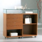 Banco Vetrina con 4 Cassetti, Vano a giorno e Bacheca 119X40X105cm LL OF12105B Colore Ciliegio