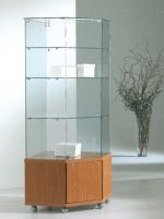 Vetrina Angolare Cristalli Temperati con Mobiletto 68x68xh180 cm LL OF718M Made in Italy Colore Grigio