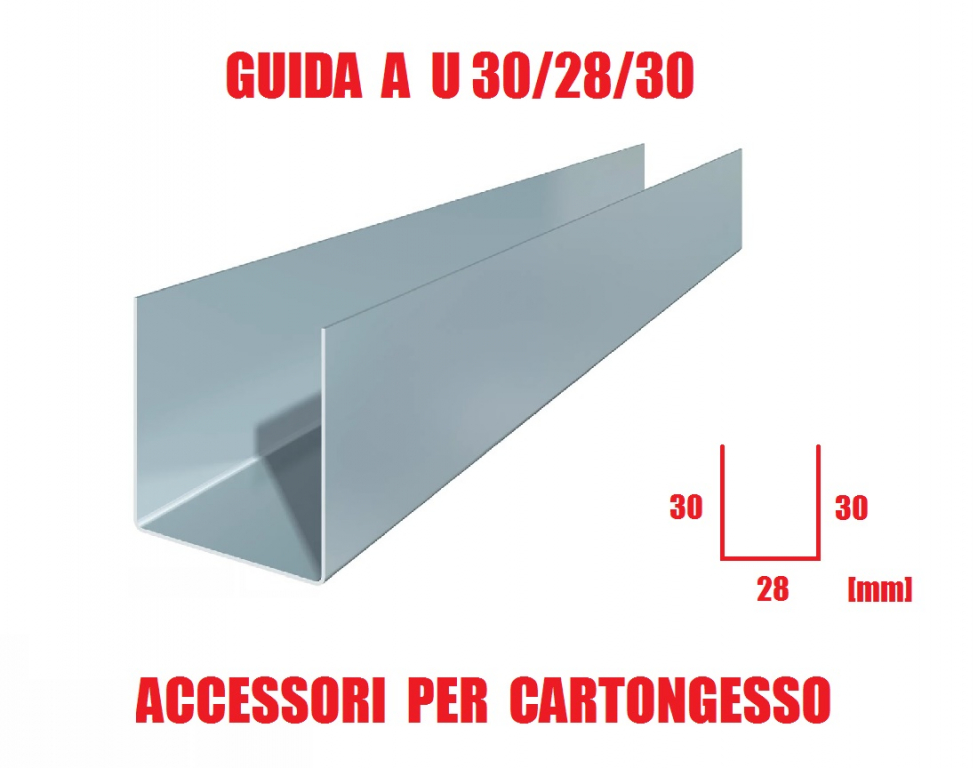 zoom_7745-0-63415148.jpg Guida a U 30/28/30 - Profilo per Cartongesso - Lunghezza Barra 300 cm - immagine 1