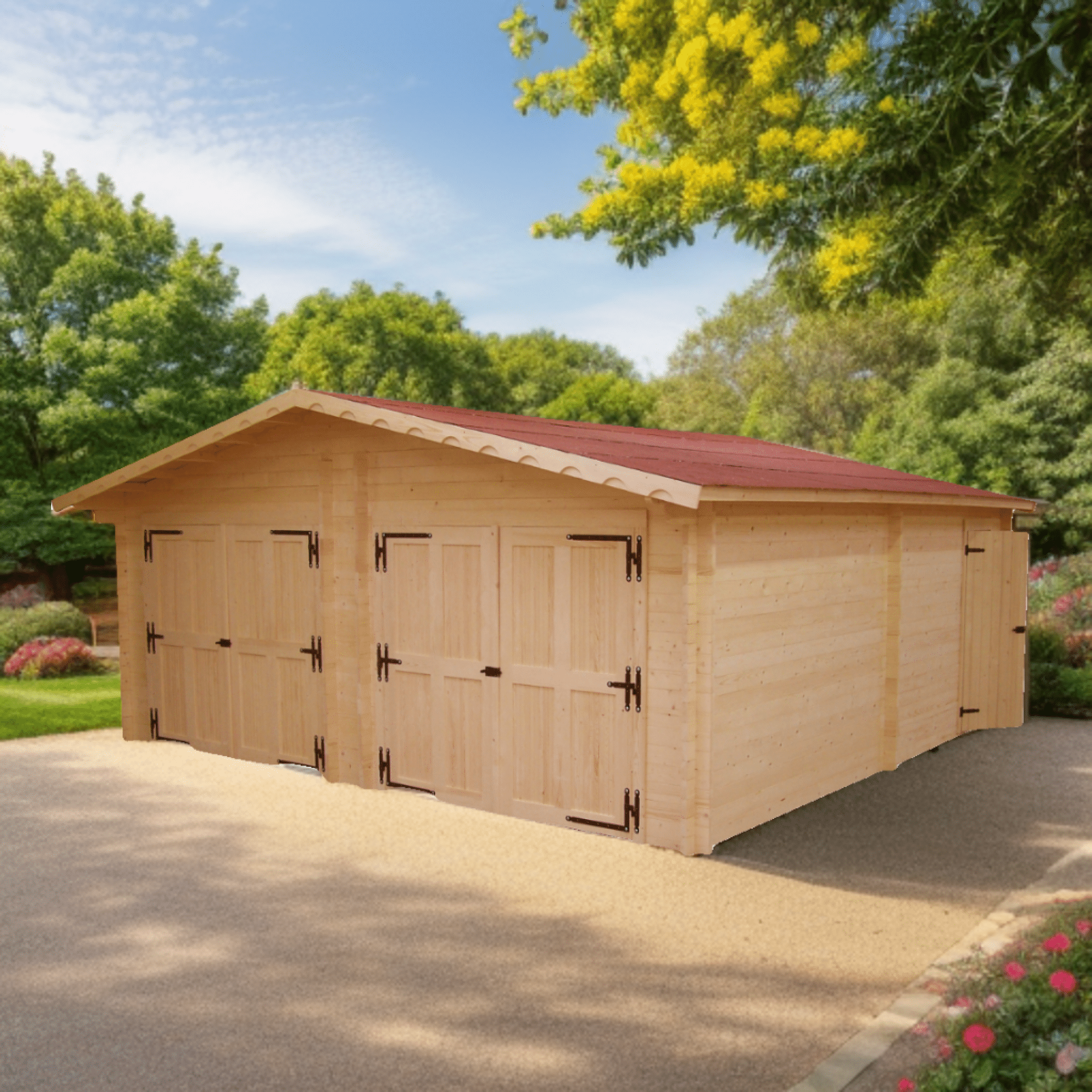 9572933c22e74670a76b13af7987-1.png garage doppio in legno, tavole 60 mm, senza pavimento, 2 porte a battente 2,0 x 2,4 m cad6,20 x 6,20 m - immagine 1