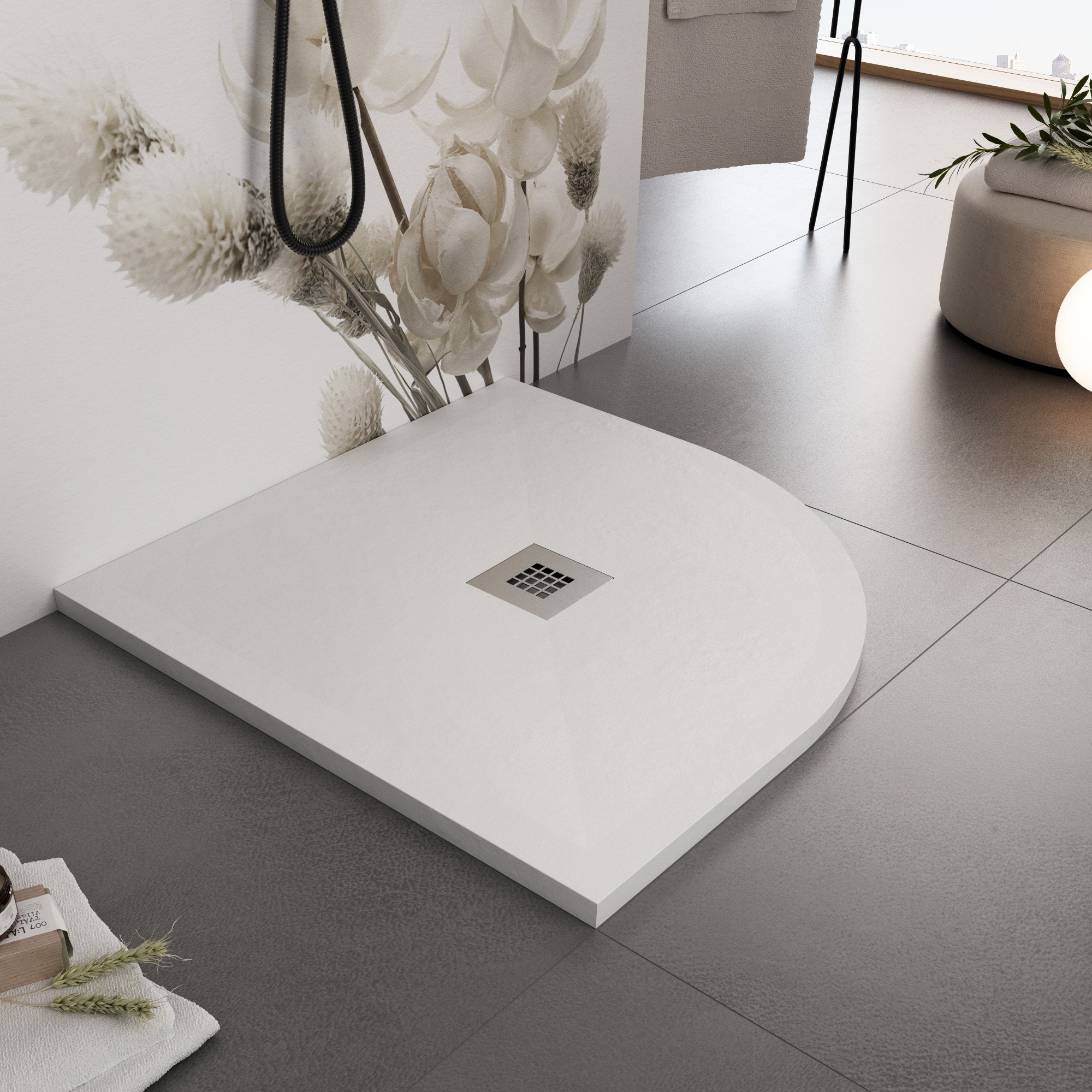 piatto-doccia-ultra-basso-semicircolare-bianco-ardesia-mineral-marmo-3cm.jpg Piatto Doccia Semicircolare Bianco marmoresina 80x80 Piletta Gratis - SERIE CAPRI - immagine 1