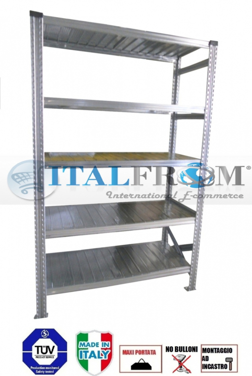 zoom_4144-0-6067804d.jpg MODULO INIZIALE - scaffalatura da magazzino zincata H 250 cm , L 90 cm , PROF. 60 cm , con 5 ripiani , PORTATA OGNUNO 150 Kg - immagine 1