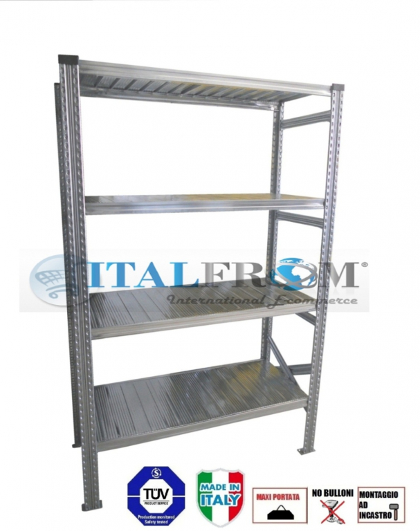 zoom_4154-0-6067804d.jpg MODULO INIZIALE - scaffalatura da magazzino zincata H 200 cm , L 150 cm , PROF. 30 cm , con 4 ripiani , PORTATA OGNUNO 145 Kg - immagine 1