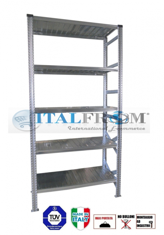 zoom_4194-0-6067804d.jpg MODULO INIZIALE - scaffalatura da magazzino zincata H 300 cm , L 120 cm , PROF. 30 cm , con 5 ripiani , PORTATA OGNUNO 205 Kg - immagine 1