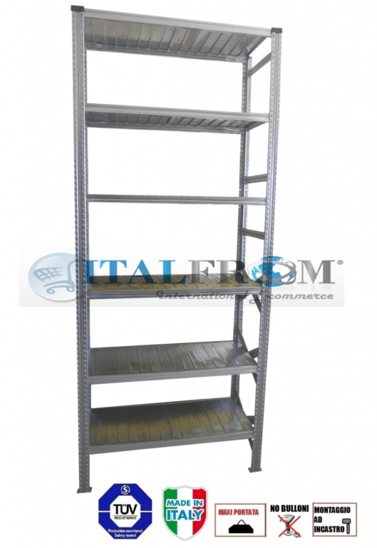zoom_4258-0-6067804d.jpg MODULO INIZIALE - scaffalatura da magazzino zincata H 350 cm , L 90 cm , PROF. 60 cm , con 6 ripiani , PORTATA OGNUNO 150 Kg - immagine 1