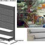 Scaffale negozio murale per blister  L 101, H 200 , Prof. 40 CM, base + 1 ripiano 20 ganci