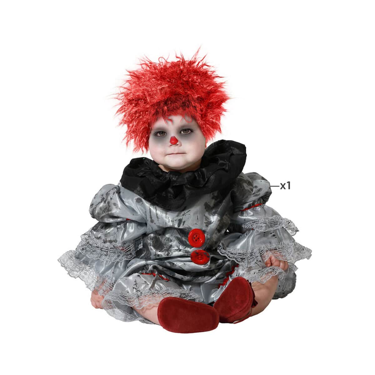 8422259714804_S1128768_P01.jpg Costume per Neonati Grigio Pagliaccio Sanguinario 6-12 Mesi (2 Pezzi) - immagine 1
