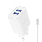 Caricatore Muro 2 Porte USB 2.1A CM35 con Cavo Type-C Bianco