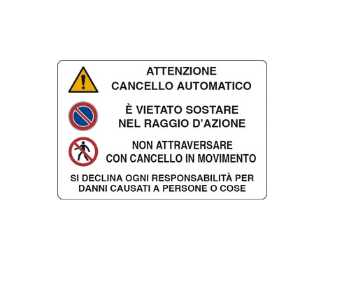 zoom_13995-0-5a71fe4c.png TARGA 'ATTENZIONE CANCELLO AUTOMATICO' PVC MIS. 30X20 - immagine 1
