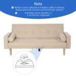 Divano Letto 3 Posti con Schienale Regolabile su 3 Livelli, 2 Cuscini e Braccioli Rimovibili, Beige, 185x84x85cm - immagine 7