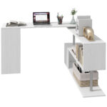 Scrivania Moderna, Angolare e Girevole con Libreria, Tavolo da Pranzo in Truciolato Bianco, 140x120x78 cm - immagine 9