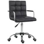 Sedia da Ufficio Ergonomica in pelle PU Nero, Sedia da Studio con 5 Ruote Girevoli, Imbottitura e Altezza Regolabile, 52,5x54x84-99cm
