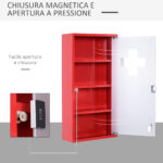 Cassetta Porta Medicine Armadietto Medicinali 4 Livelli Porta in Vetro 60×30×12cm Rosso - immagine 4