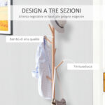 Panca con Appendiabiti da Ingresso, Attaccapanni da Terra in Bambù, Panca da Ingresso Bianca, Design, anche per Camera da Letto, 40x30x180cm, Bianco Legno - immagine 6