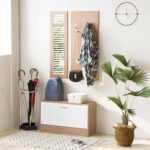 Mobile per Ingresso in Legno Set 3 Pezzi con Scarpiera, Appendiabiti e Specchio, 80x27x46,5cm - Color Legno - immagine 2