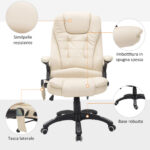 Poltrona Massaggiante da Ufficio ad Altezza Regolabile con 6 Punti Massaggianti, in PU, 62x68x111-121 cm, Beige - immagine 8