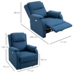 Poltrona Reclinabile con Poggiapiedi, in Tessuto Effetto Lino, Legno e Metallo, 77x91x106 cm, Blu - immagine 3
