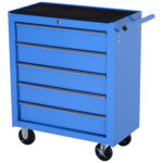 Carrello da Officina a 5 Cassetti con Ruote in Metallo Blu, 67,5x 33 x 77cm