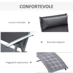Lettino Sedia a Sdraio da Giardino Pieghevole con Cuscino, Schienale con 7 Reclinazioni, 137x63,5x1,5cm, Grigio - immagine 5