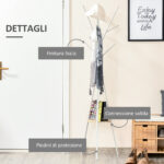 Appendiabiti da Terra Verticale Moderno per Ingresso, 45x45x180cm, Bianco - immagine 5