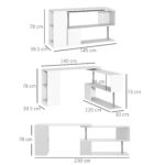 Scrivania Moderna, Angolare e Girevole con Libreria, Tavolo da Pranzo in Truciolato Bianco, 140x120x78 cm - immagine 3