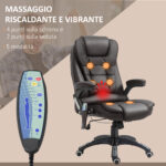 Poltrona Massaggiante da Ufficio ad Altezza Regolabile con 6 Punti Massaggianti, in PU, 62x68x111-121 cm, Marrone - immagine 4