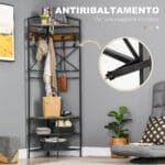 Appendiabiti da Terra Angolare con Panca e Scarpiera in Stile Industriale, 50x50x183cm, Marrone - immagine 8